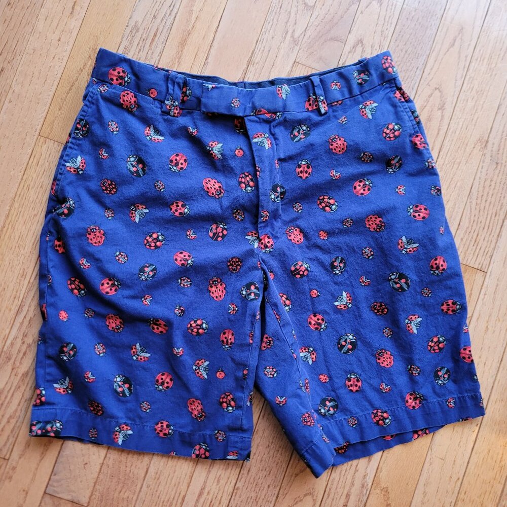 RLX Ralph Lauren Golf Shorts Ladybug Print Purple Blue Men's Size 34 Stretch Fit